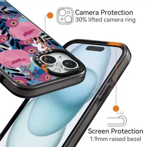 casevivid Magnetic for iPhone 15 Magsafe Case Cute Aesthetic - Durable Shockproof 6.6 ft Drop Impact Phone Case Cover with Funny Fashion Messy Flower 6.1