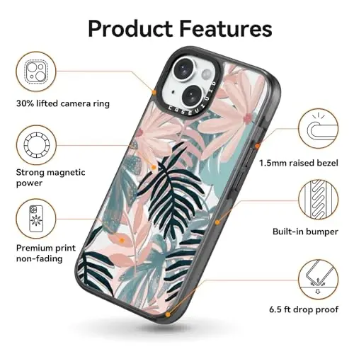 casevivid Magnetic for iPhone 15 Magsafe Case Cute Aesthetic - Durable Shockproof 6.6 ft Drop Impact Phone Case Cover with Funny Fashion Palm Tree 6.1