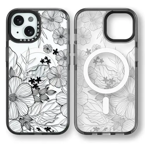 casevivid Magnetic for iPhone 15 Magsafe Case Cute Aesthetic - Durable Shockproof 6.6 ft Drop Impact Phone Case Cover with Funny Fashion Black Wildflower 6.1