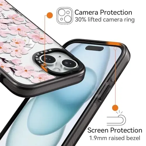 casevivid Magnetic for iPhone 15 Magsafe Case Cute Aesthetic - Durable Shockproof 6.6 ft Drop Impact Phone Case Cover with Funny Fashion Cherry Blossom 6.1