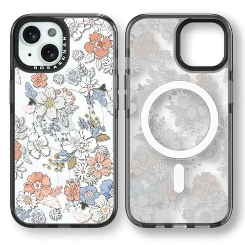 casevivid for iPhone 15 Case Aesthetic Black, Lovely Flower | Compatible with Magsafe 6.1