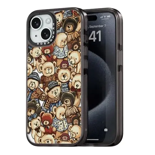 casevivid for iPhone 15 Case Aesthetic Black, Bear | Cute Funny Pattern Design for Girls Women Men, Durable Shockproof 6.1