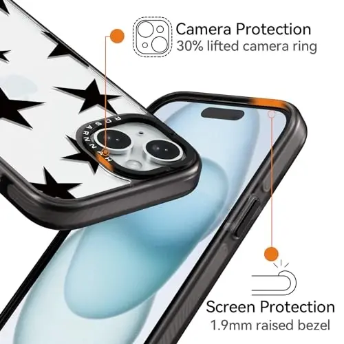 casevivid Compatible for iPhone 15 Case Cute Aesthetic - Durable Shockproof 6.6 ft Drop Impact Phone Case Cover with Funny Fashion Five-Pointed Star 6.1