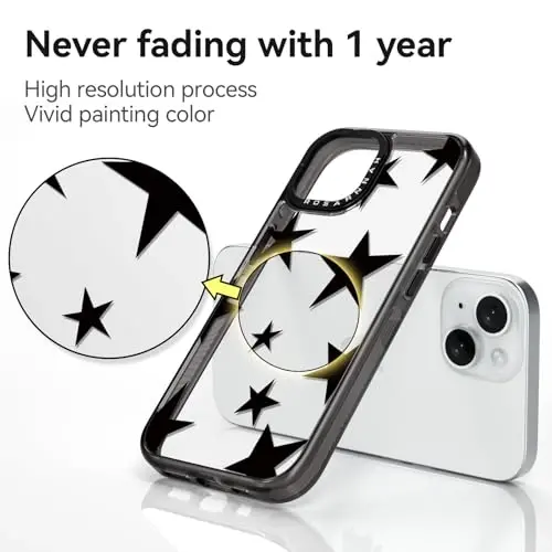 casevivid Compatible for iPhone 15 Case Cute Aesthetic - Durable Shockproof 6.6 ft Drop Impact Phone Case Cover with Funny Fashion Five-Pointed Star 6.1