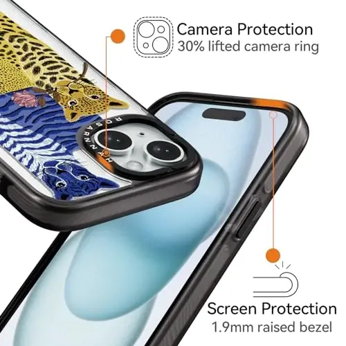 casevivid Compatible for iPhone 15 Case Cute Aesthetic - Durable Shockproof 6.6 ft Drop Impact Phone Case Cover with Funny Fashion Big Cat 6.1