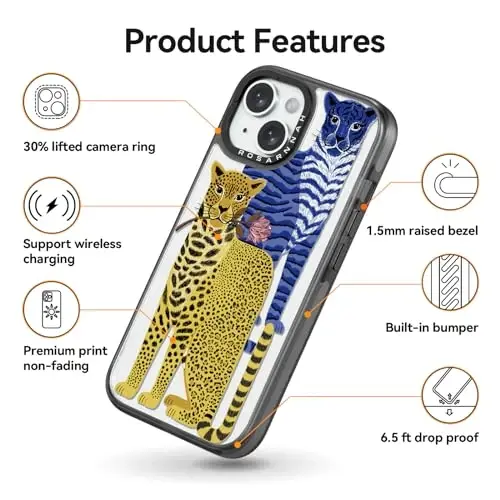 casevivid Compatible for iPhone 15 Case Cute Aesthetic - Durable Shockproof 6.6 ft Drop Impact Phone Case Cover with Funny Fashion Big Cat 6.1