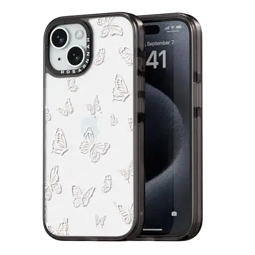 casevivid for iPhone 15 Case Aesthetic Black, Butterfly | Cute Funny Pattern Design for Girls Women Men, Durable Shockproof 6.1