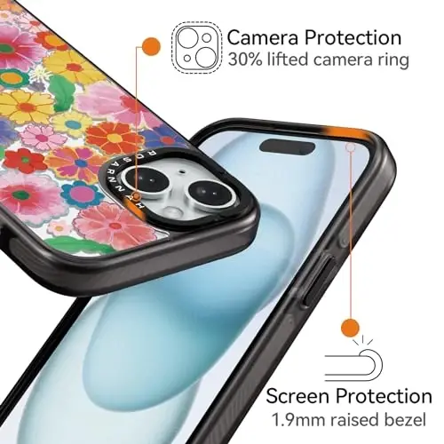casevivid Compatible for iPhone 15 Case Cute Aesthetic - Durable Shockproof 6.6 ft Drop Impact Phone Case Cover with Funny Fashion Colorful Flowers 6.1