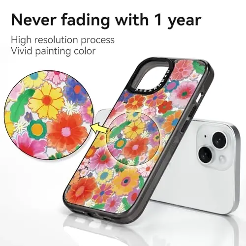 casevivid Compatible for iPhone 15 Case Cute Aesthetic - Durable Shockproof 6.6 ft Drop Impact Phone Case Cover with Funny Fashion Colorful Flowers 6.1