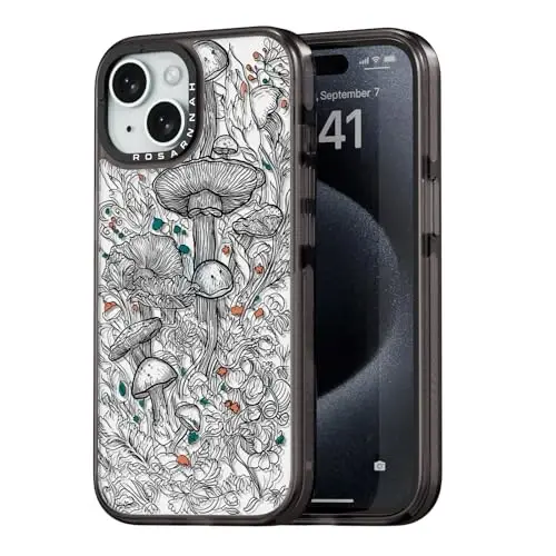casevivid Compatible for iPhone 15 Case Cute Aesthetic - Durable Shockproof 6.6 ft Drop Impact Phone Case Cover with Funny Fashion Black Mushroom 6.1