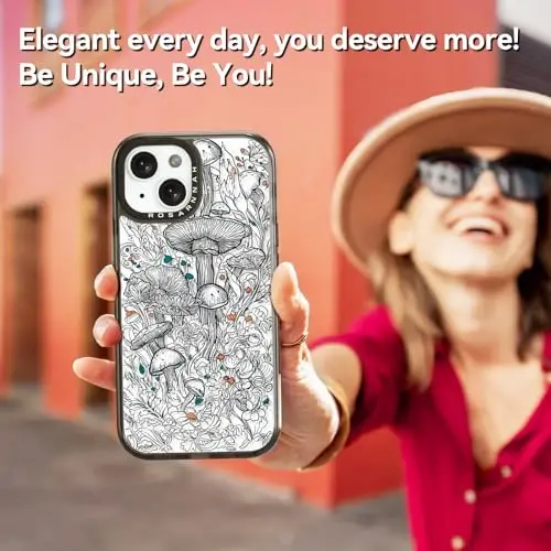 casevivid Compatible for iPhone 15 Case Cute Aesthetic - Durable Shockproof 6.6 ft Drop Impact Phone Case Cover with Funny Fashion Black Mushroom 6.1