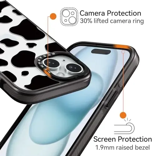 casevivid Compatible for iPhone 15 Case Cute Aesthetic - Durable Shockproof 6.6 ft Drop Impact Phone Case Cover with Funny Fashion Milk Cow Print 6.1