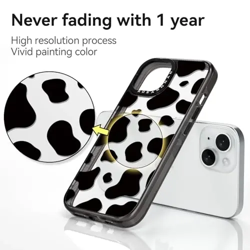 casevivid Compatible for iPhone 15 Case Cute Aesthetic - Durable Shockproof 6.6 ft Drop Impact Phone Case Cover with Funny Fashion Milk Cow Print 6.1