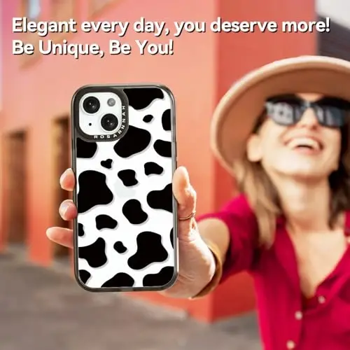casevivid Compatible for iPhone 15 Case Cute Aesthetic - Durable Shockproof 6.6 ft Drop Impact Phone Case Cover with Funny Fashion Milk Cow Print 6.1
