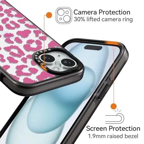 casevivid Compatible for iPhone 15 Case Cute Aesthetic - Durable Shockproof 6.6 ft Drop Impact Phone Case Cover with Funny Fashion Pink Leopard 6.1