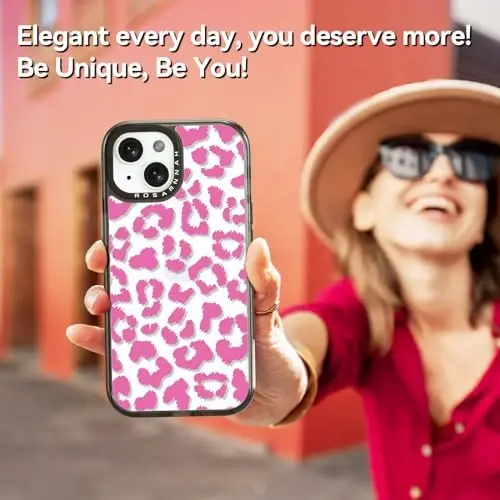 casevivid Compatible for iPhone 15 Case Cute Aesthetic - Durable Shockproof 6.6 ft Drop Impact Phone Case Cover with Funny Fashion Pink Leopard 6.1