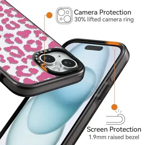 casevivid Compatible for iPhone 15 Case Cute Aesthetic - Durable Shockproof 6.6 ft Drop Impact Phone Case Cover with Funny Fashion Pink Leopard 6.1
