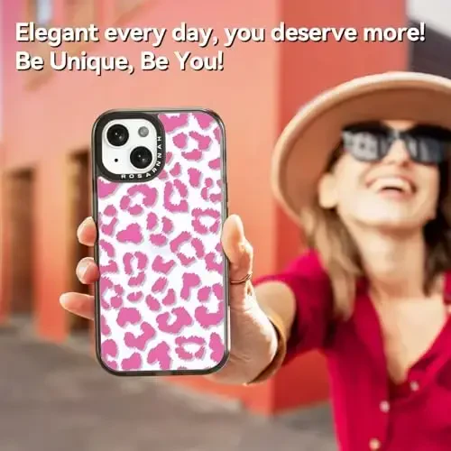 casevivid Compatible for iPhone 15 Case Cute Aesthetic - Durable Shockproof 6.6 ft Drop Impact Phone Case Cover with Funny Fashion Pink Leopard 6.1