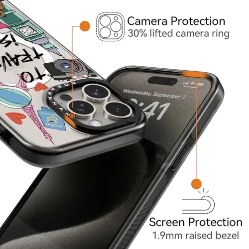 casevivid Magnetic for iPhone 15 Pro Magsafe Case Cute Aesthetic - Durable Shockproof 6.6 ft Drop Impact Phone Case Cover with Funny Fashion to Travel is to Live 6.1