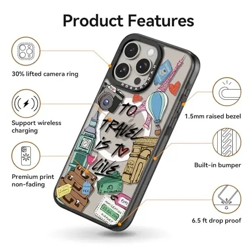 casevivid Magnetic for iPhone 15 Pro Magsafe Case Cute Aesthetic - Durable Shockproof 6.6 ft Drop Impact Phone Case Cover with Funny Fashion to Travel is to Live 6.1