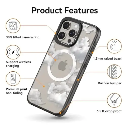 casevivid Magnetic for iPhone 15 Pro Magsafe Case Cute Aesthetic - Durable Shockproof 6.6 ft Drop Impact Phone Case Cover with Funny Fashion Cloud 6.1