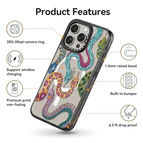 casevivid Magnetic for iPhone 15 Pro Magsafe Case Cute Aesthetic - Durable Shockproof 6.6 ft Drop Impact Phone Case Cover with Funny Fashion Snake 6.1