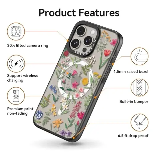 casevivid Magnetic for iPhone 15 Pro Magsafe Case Cute Aesthetic - Durable Shockproof 6.6 ft Drop Impact Phone Case Cover with Funny Fashion Nature Flower 6.1