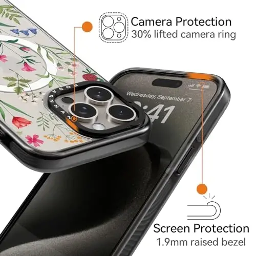 casevivid Magnetic for iPhone 15 Pro Magsafe Case Cute Aesthetic - Durable Shockproof 6.6 ft Drop Impact Phone Case Cover with Funny Fashion Nature Flower 6.1