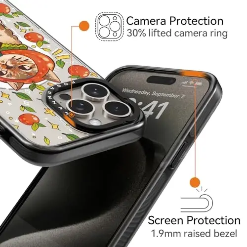casevivid for iPhone 15 Pro Case Aesthetic Black, Kitty Cat | Compatible with Magsafe 6.1