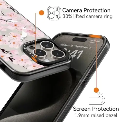 casevivid Magnetic for iPhone 15 Pro Magsafe Case Cute Aesthetic - Durable Shockproof 6.6 ft Drop Impact Phone Case Cover with Funny Fashion Cherry Blossom 6.1