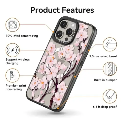 casevivid Magnetic for iPhone 15 Pro Magsafe Case Cute Aesthetic - Durable Shockproof 6.6 ft Drop Impact Phone Case Cover with Funny Fashion Cherry Blossom 6.1