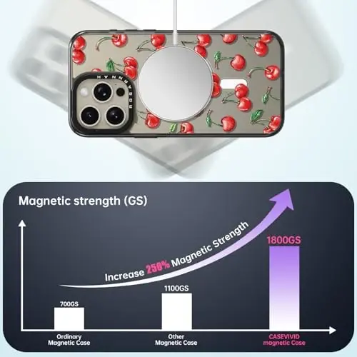 casevivid iPhone 15 Pro için Mıknatıslı Magsafe Kılıfı Sevimli Estetik - Dayanıklı Darbeye Dayanıklı 2 m Düşme Etkili Telefon Kılıfı Komik Moda Kirazlı 15,5 cm Siyah - 2