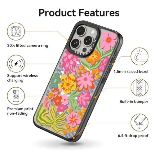 casevivid Magnetic for iPhone 15 Pro Magsafe Case Cute Aesthetic - Durable Shockproof 6.6 ft Drop Impact Phone Case Cover with Funny Fashion Passion Flower 6.1