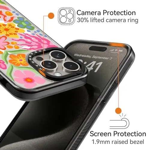 casevivid Magnetic for iPhone 15 Pro Magsafe Case Cute Aesthetic - Durable Shockproof 6.6 ft Drop Impact Phone Case Cover with Funny Fashion Passion Flower 6.1