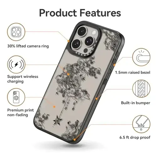 casevivid Compatible for iPhone 15 Pro Case Cute Aesthetic - Durable Shockproof 6.6 ft Drop Impact Phone Case Cover with Funny Fashion Moon 6.1