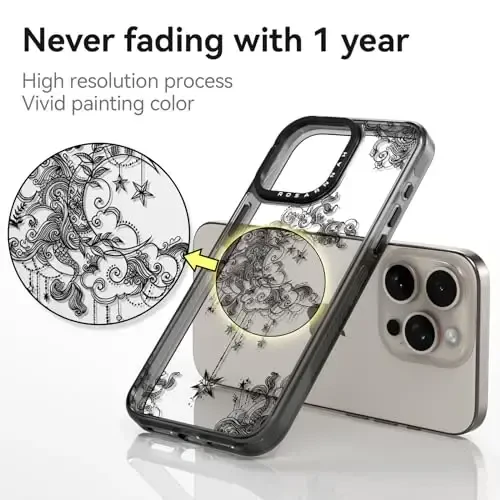 casevivid Compatible for iPhone 15 Pro Case Cute Aesthetic - Durable Shockproof 6.6 ft Drop Impact Phone Case Cover with Funny Fashion Moon 6.1