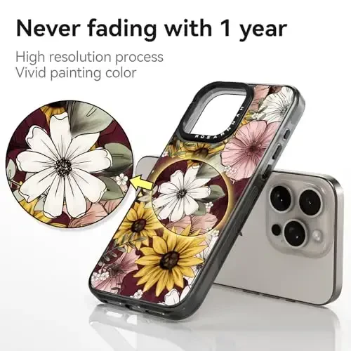 casevivid Compatible for iPhone 15 Pro Case Cute Aesthetic - Durable Shockproof 6.6 ft Drop Impact Phone Case Cover with Funny Fashion Sunflower 6.1