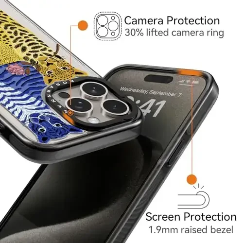 casevivid Compatible for iPhone 15 Pro Case Cute Aesthetic - Durable Shockproof 6.6 ft Drop Impact Phone Case Cover with Funny Fashion Big Cat 6.1