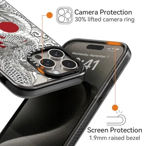casevivid Compatible for iPhone 15 Pro Case Cute Aesthetic - Durable Shockproof 6.6 ft Drop Impact Phone Case Cover with Funny Fashion Chinese Dragon 6.1