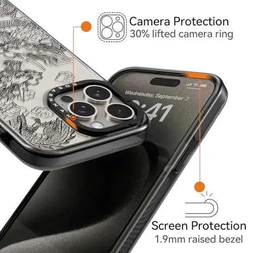 casevivid Compatible for iPhone 15 Pro Case Cute Aesthetic - Durable Shockproof 6.6 ft Drop Impact Phone Case Cover with Funny Fashion Dragon 6.1