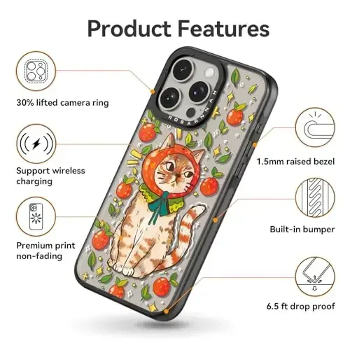 casevivid Compatible for iPhone 15 Pro Case Cute Aesthetic - Durable Shockproof 6.6 ft Drop Impact Phone Case Cover with Funny Fashion Kitty Cat 6.1