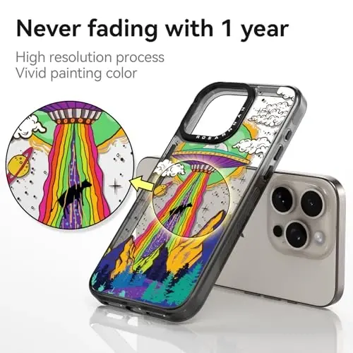 casevivid Compatible for iPhone 15 Pro Case Cute Aesthetic - Durable Shockproof 6.6 ft Drop Impact Phone Case Cover with Funny Fashion UFO 6.1