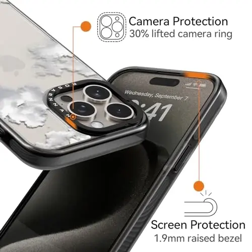casevivid Compatible for iPhone 15 Pro Case Cute Aesthetic - Durable Shockproof 6.6 ft Drop Impact Phone Case Cover with Funny Fashion Cloud 6.1