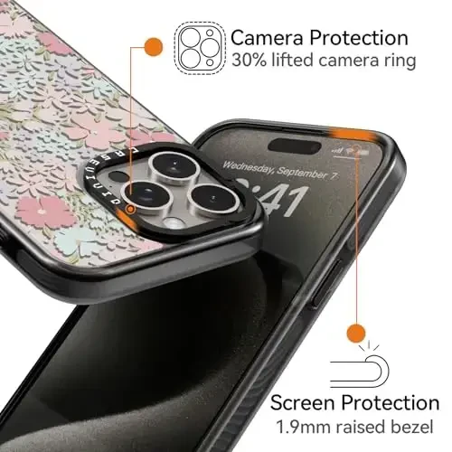 casevivid Compatible for iPhone 15 Pro Case Cute Aesthetic - Durable Shockproof 6.6 ft Drop Impact Phone Case Cover with Funny Fashion Pink Spring 6.1