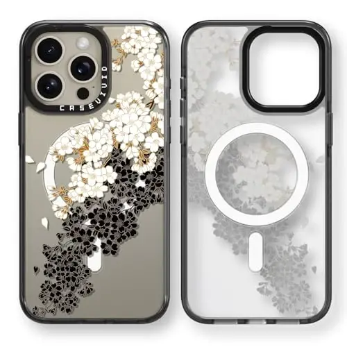 casevivid for iPhone 15 Pro Max Case Aesthetic Black, Plum Blossom | Compatible with Magsafe 6.7