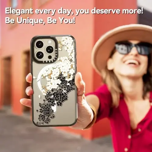 casevivid for iPhone 15 Pro Max Case Aesthetic Black, Plum Blossom | Compatible with Magsafe 6.7