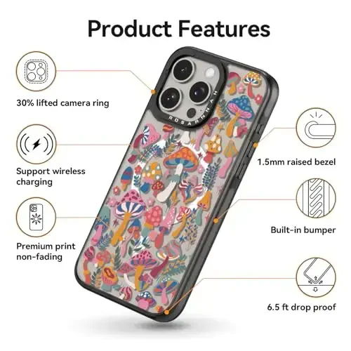 casevivid Magnetic for iPhone 15 Pro Max Magsafe Case Cute Aesthetic - Durable Shockproof 6.6 ft Drop Impact Phone Case Cover with Funny Fashion Mushroom Jungle 6.7