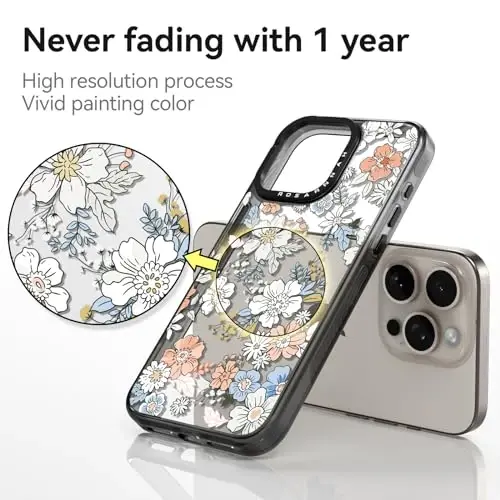 casevivid iPhone 15 Pro Max Kılıf ile Uyumlu Sevimli Estetik - Dayanıklı Darbe Emici 2 metre Düşme Korumalı Telefon Kılıfı, Komik Moda Güzel Çiçekli 6.7