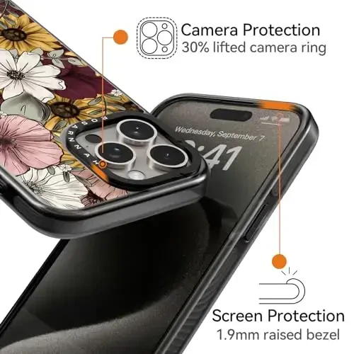 casevivid Compatible for iPhone 15 Pro Max Case Cute Aesthetic - Durable Shockproof 6.6 ft Drop Impact Phone Case Cover with Funny Fashion Sunflower 6.7