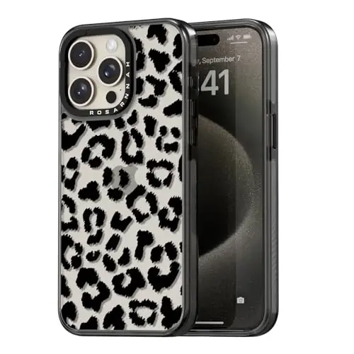 casevivid Compatible for iPhone 15 Pro Max Case Cute Aesthetic - Durable Shockproof 6.6 ft Drop Impact Phone Case Cover with Funny Fashion Big Black Leopard Print 6.7